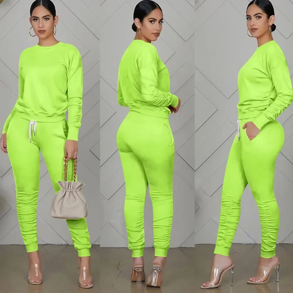 Women’s Slim Fit Long Sleeve Two Piece Set – Casual Warm Top & Elastic Waist Pants Outfit