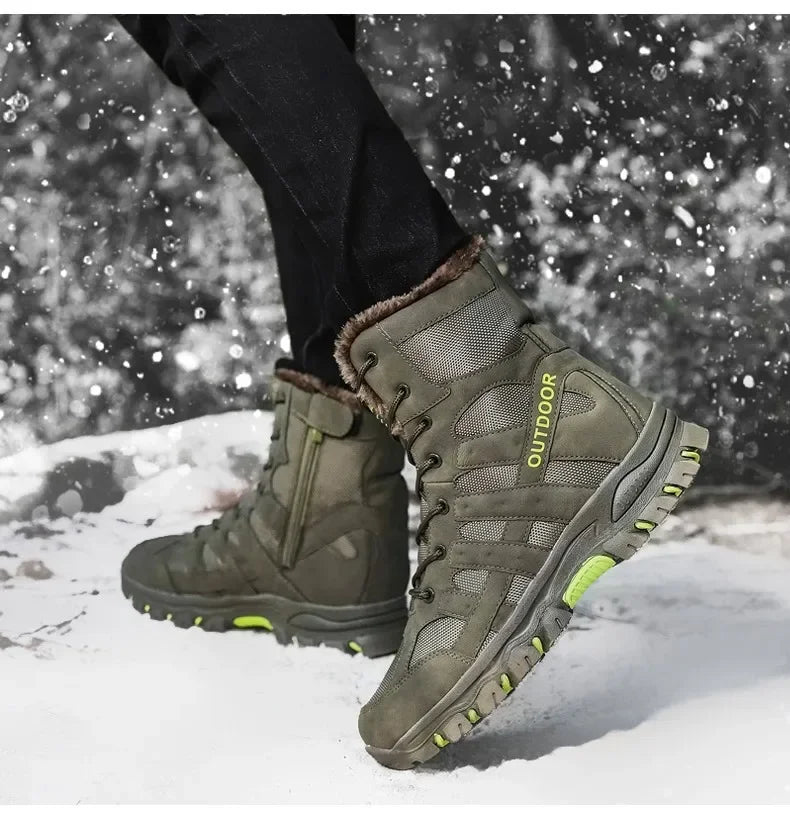 Men Warm Winter Snow Boots Tactical Combat Boots Outdoor Work Cotton Boots High Top Warm Sneakers Mens Plush Hiking Shoes