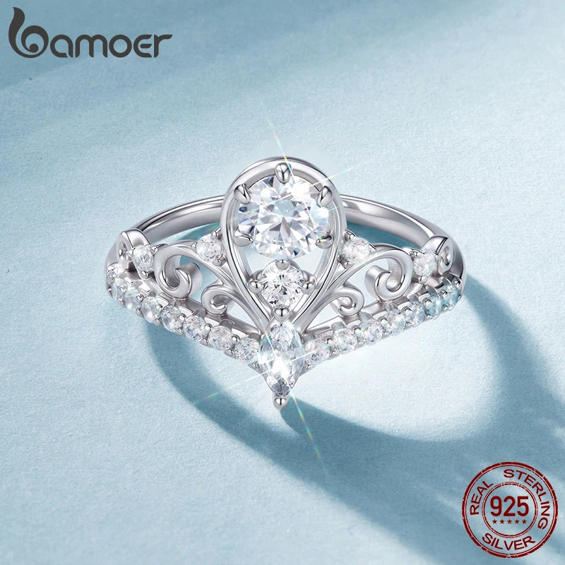BAMOER  0.5-1CT Moissanite Crown Ring 925 Sterling Silver D Color VVS1 Women Eternal Guarding Rings Engagement Wedding Gift