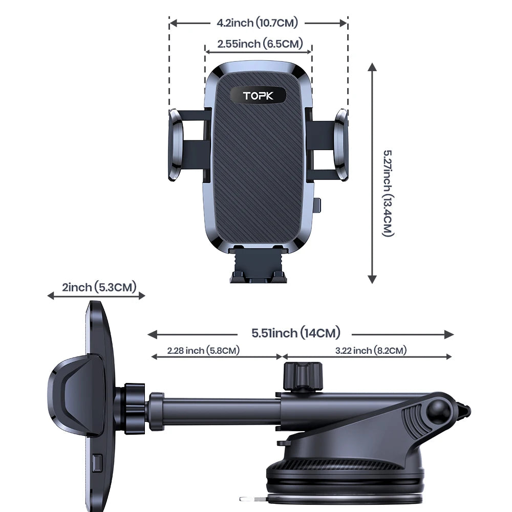 Car Phone Holder 2 in 1 Car Phone Mount for Car Dashboard/Windscreen One Button Release and 360° Rotation for All Phones