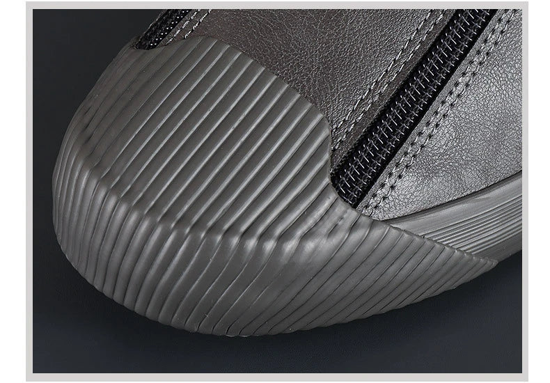 Winter Men Leather Casual Shoes Fashion Double Zipper High Tops Flat Shoes Slip on Plush Male Sneakers Loafers Tenis Masculino