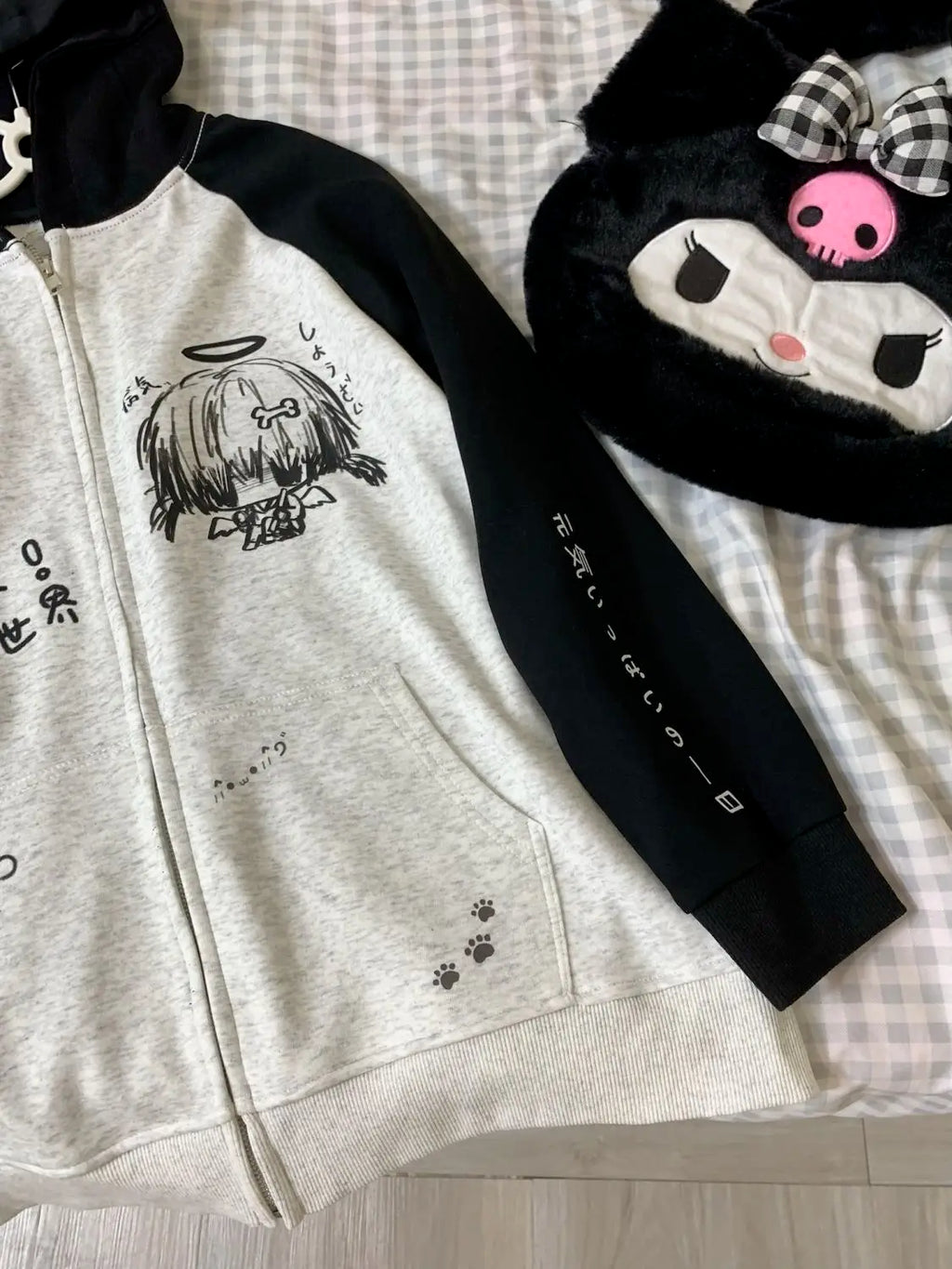 Autumn Japanese Kawaii Cute y2k Aesthetics Patchwork Sweatshirt women Cartoon Anime Print Harajuku Retro Streetwear Jacket Tops