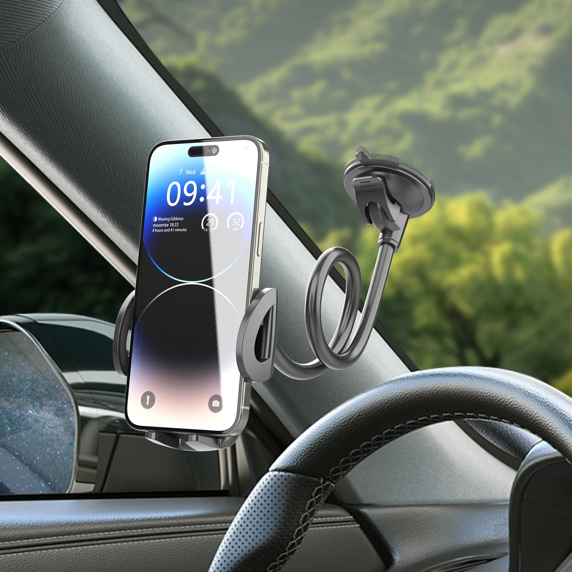Solid Car Truck Phone Mount Holder with 11.8-Inch Gooseneck Long Arm Anti-Shake Stabilizer Compatible All Cell Phones iPhone