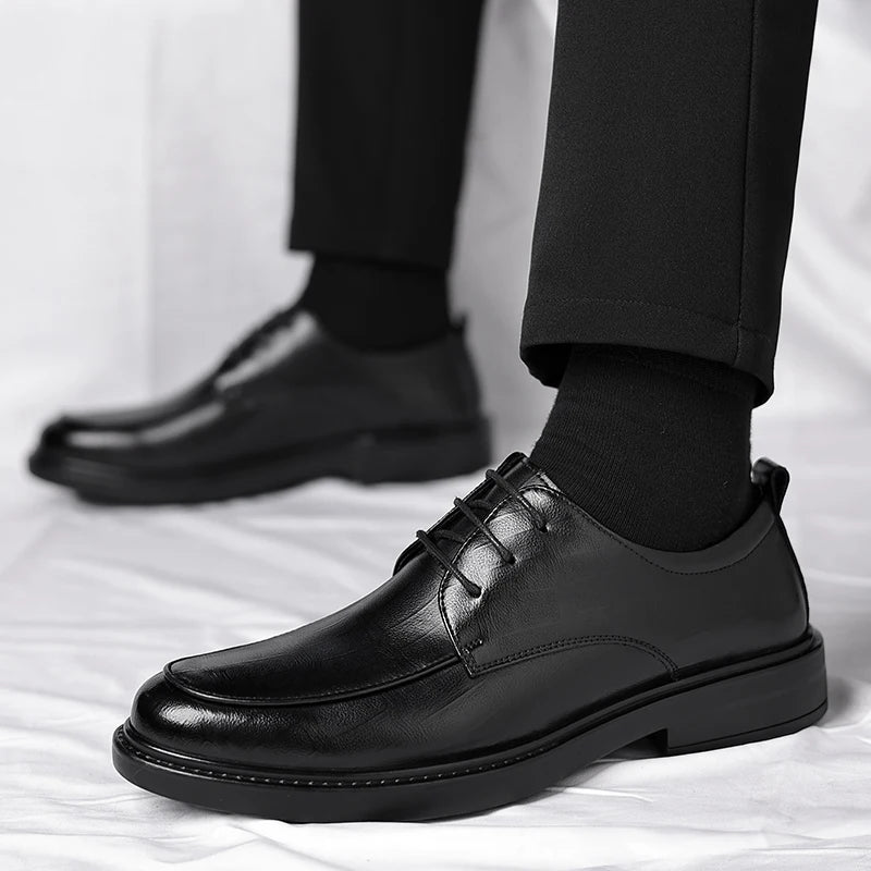 Spring/Summer Men 37-45 Men's Flat/6CM Heightening Elevator Shoes Business Formal Leather Shoes Man British Casual Wedding Suit