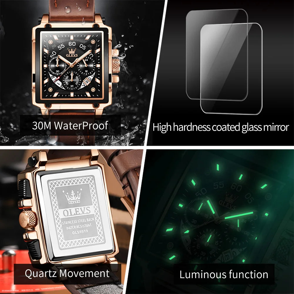 Men’s Square Dial Leather Strap Watch