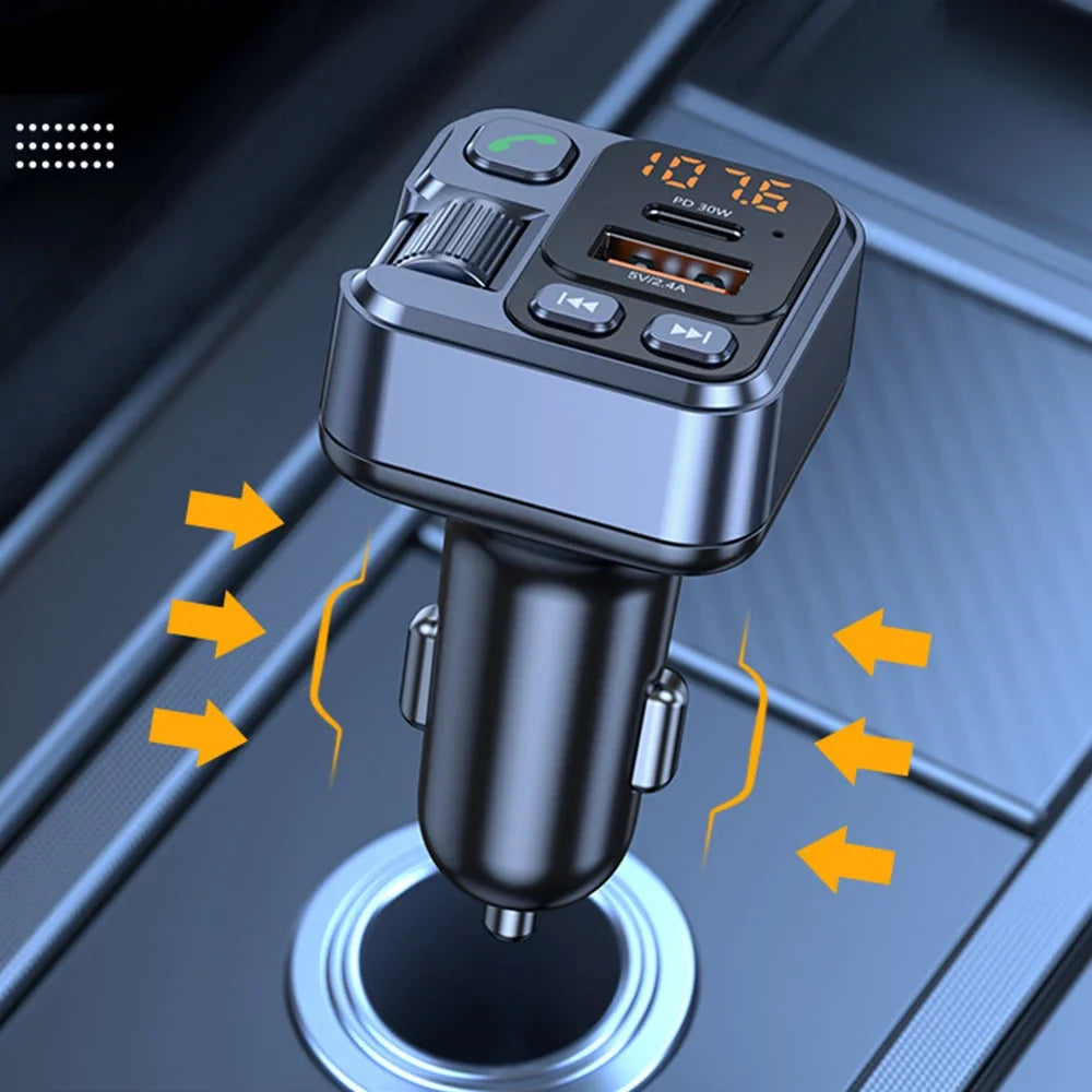 Car Bluetooth FM Transmitter Wireless Hands-Free Call MP3 Player Support Fast Charging Radio with Mic