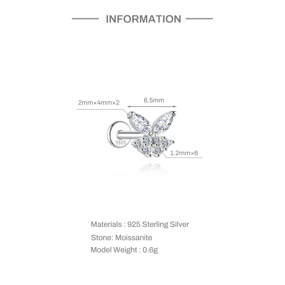 CANNER 1PC Flower Moissanite 925 Sterling Silver Piercing Ear Stud For Women Love Eight-pointed star Stud Earrings Fine Jewelry