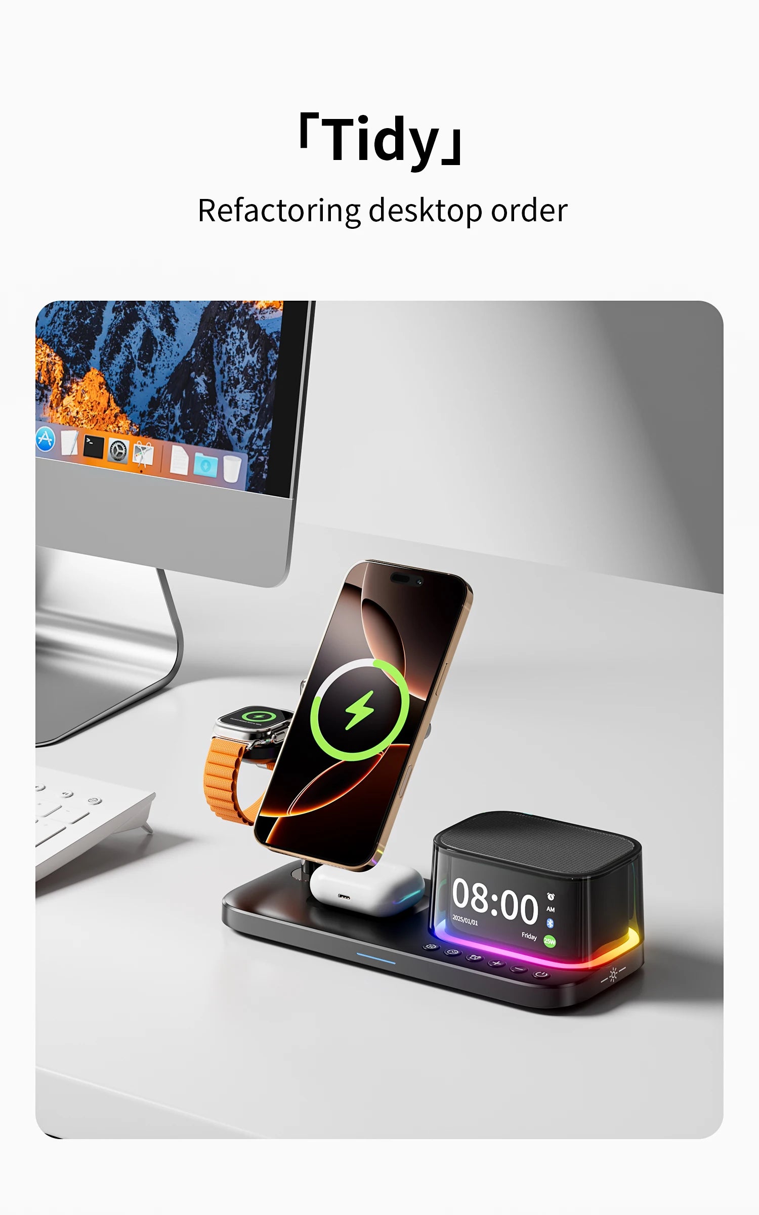 25W QI2 Wireless Charger with Wireless Speaker Digital Clock 3 in 1 Wireless Magnetic Charger for Iphone17 Charger Fast Charging