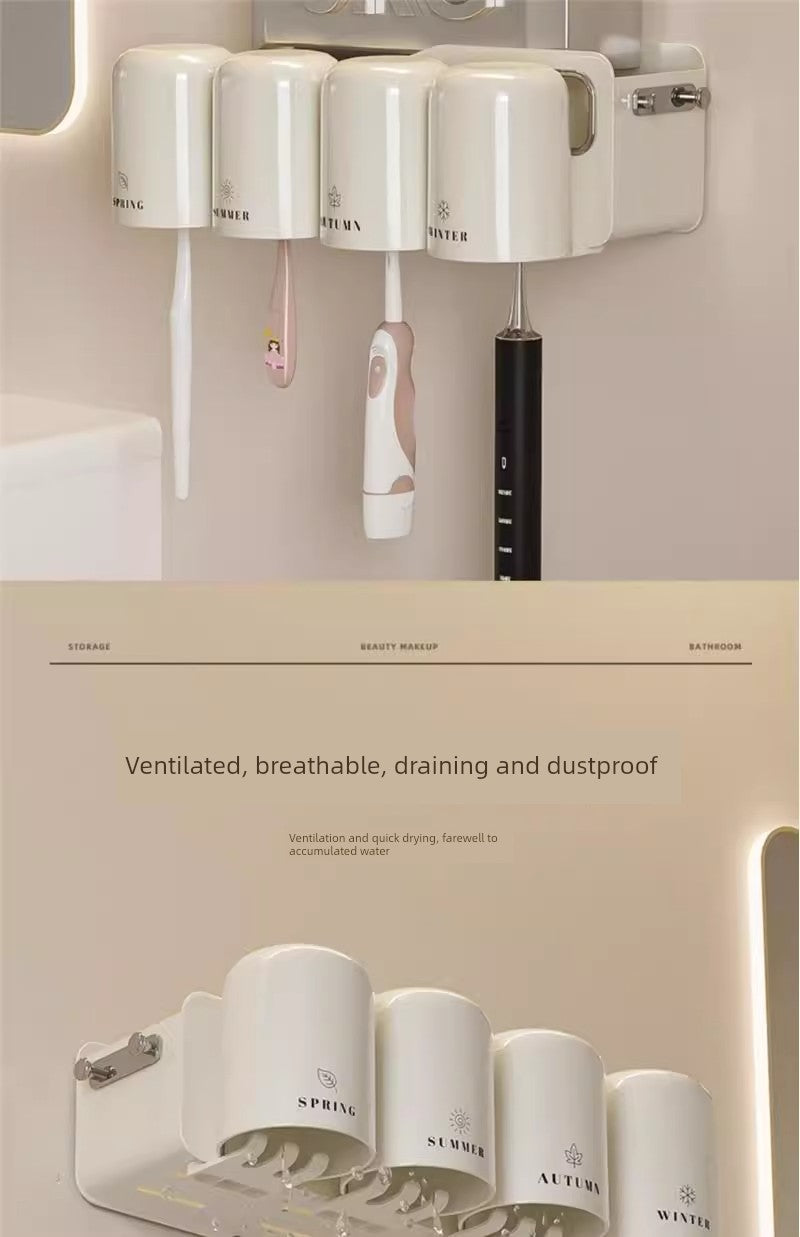 Wall-Mounted Toothbrush Holder with Toothpaste Squeezer | Bathroom Organizer Set