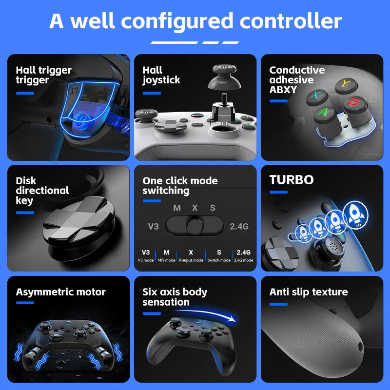 Gwireless  mobile game controller with Hall trigger and Hall joystick supporting switch/pc/android/IOS