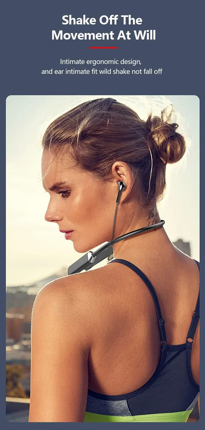 Wireless Neckband Headphones Bluetooth Earphones with LED Power Display High Sound Quality Stereo Waterproof In-ear Headset with Microphone