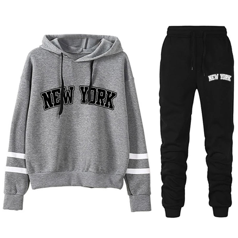 Women’s Hoodie & Jogger Tracksuit Set – Casual New York Print Outfit