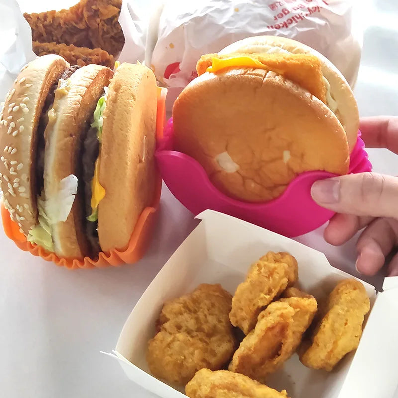 Reusable Burger Holder Silicone Shelf Hamburger Tools Fixed Rack Holder Storage Kitchen Organizer Box Kitchen Accessories