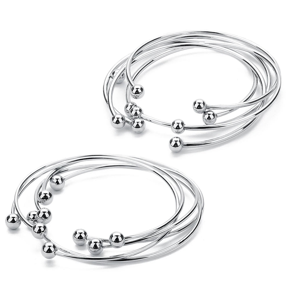 Unisex Silver-Plated Round Cuff Bracelet – Trendy Adjustable Design