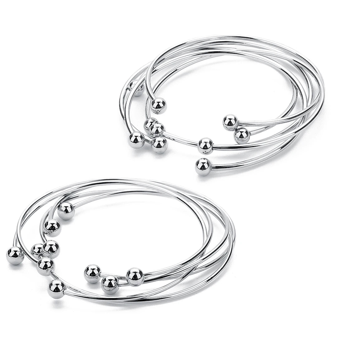 Unisex Silver-Plated Round Cuff Bracelet – Trendy Adjustable Design