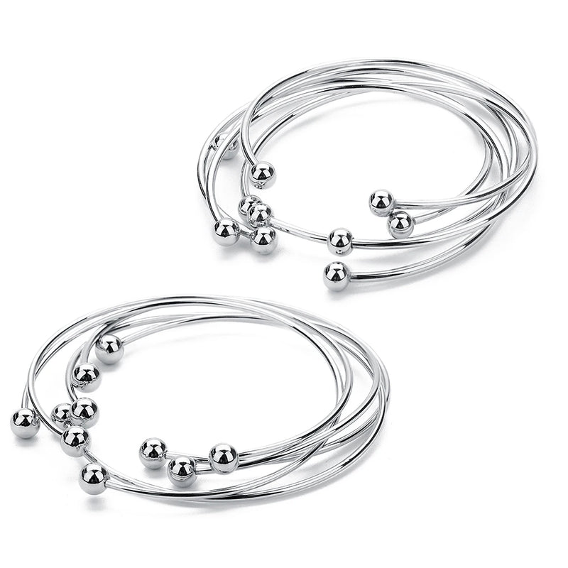 Unisex Silver-Plated Round Cuff Bracelet – Trendy Adjustable Design