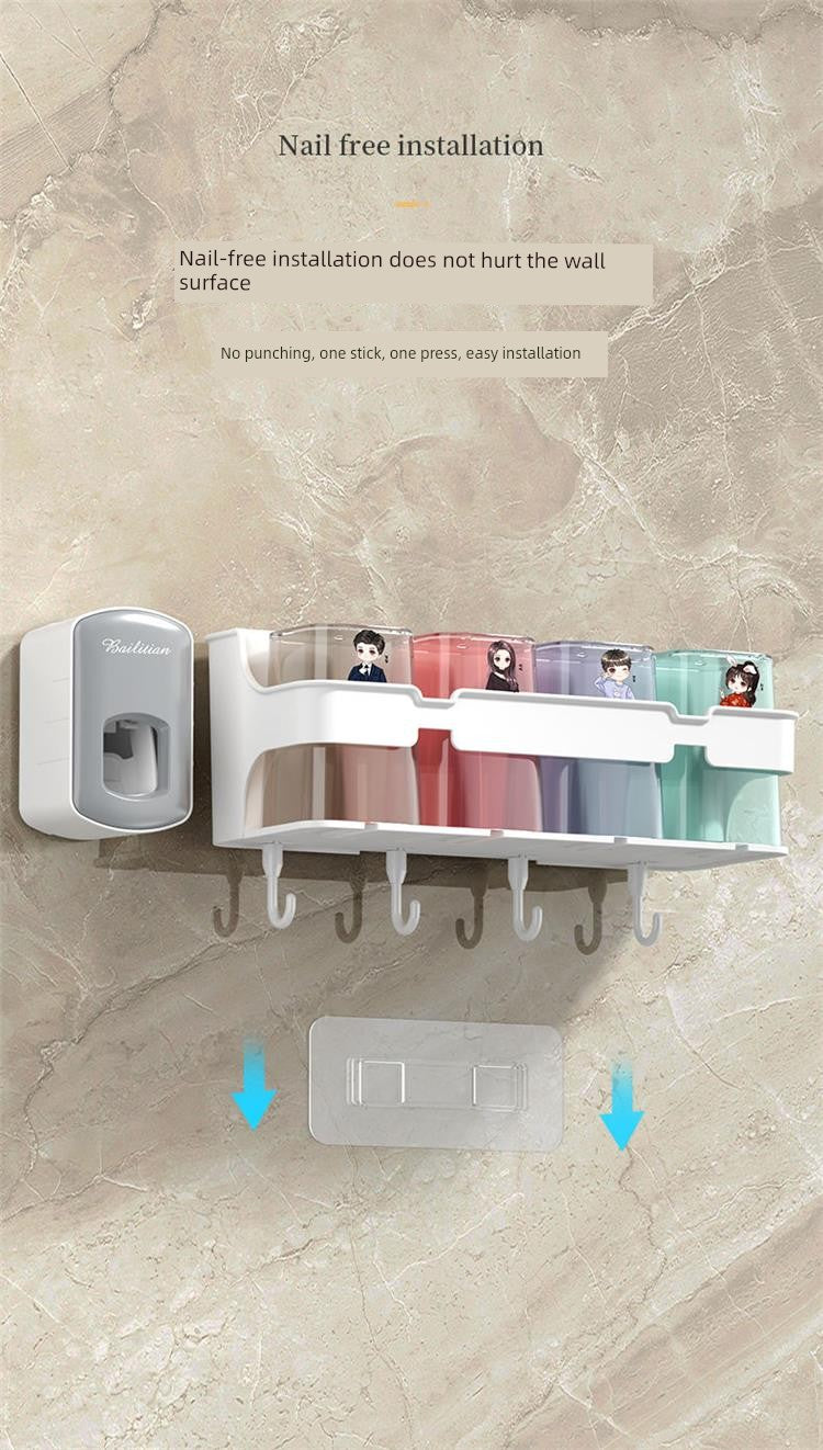 Wall-Mounted Toothbrush and Toothpaste Holder Set with Cups and Storage Rack