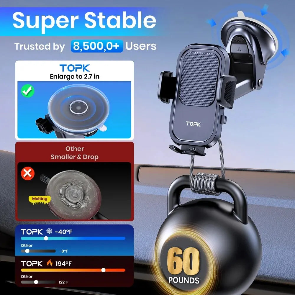 Universal Car Phone Holder Mount - Strong Suction Dashboard Stand for Smartphone Black Compact Size Eye-Catching Accessory