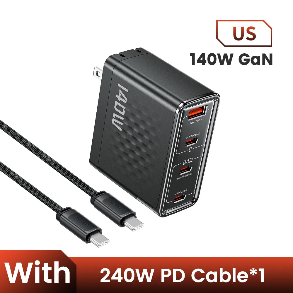 140W USB C Charger PD3.1 QC4.0 Fast Charging for MacBook iPhone 17 16 Samsung - GaN Technology Travel Friendly