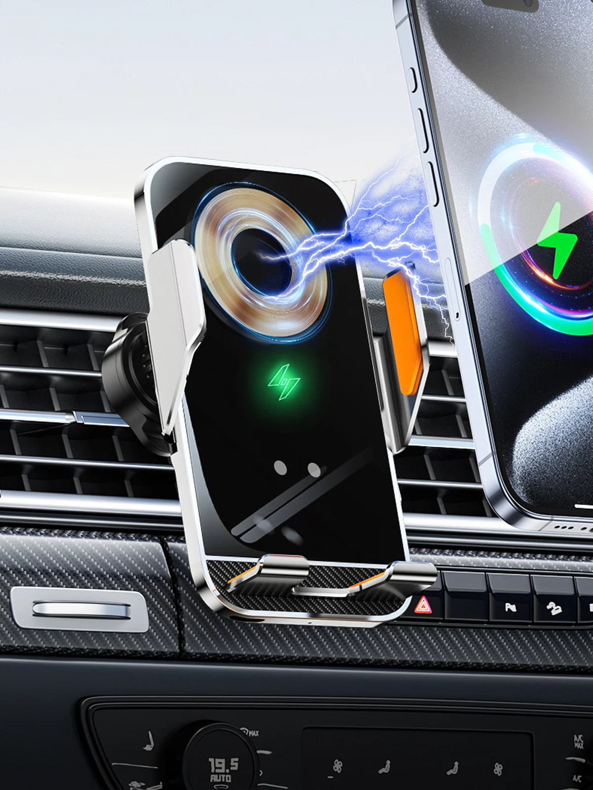 Car Wireless Charging Phone Holder Smart Sensing Fast Wireless Charger Phone Mounts 360° Rotation Inductive automatic clamping