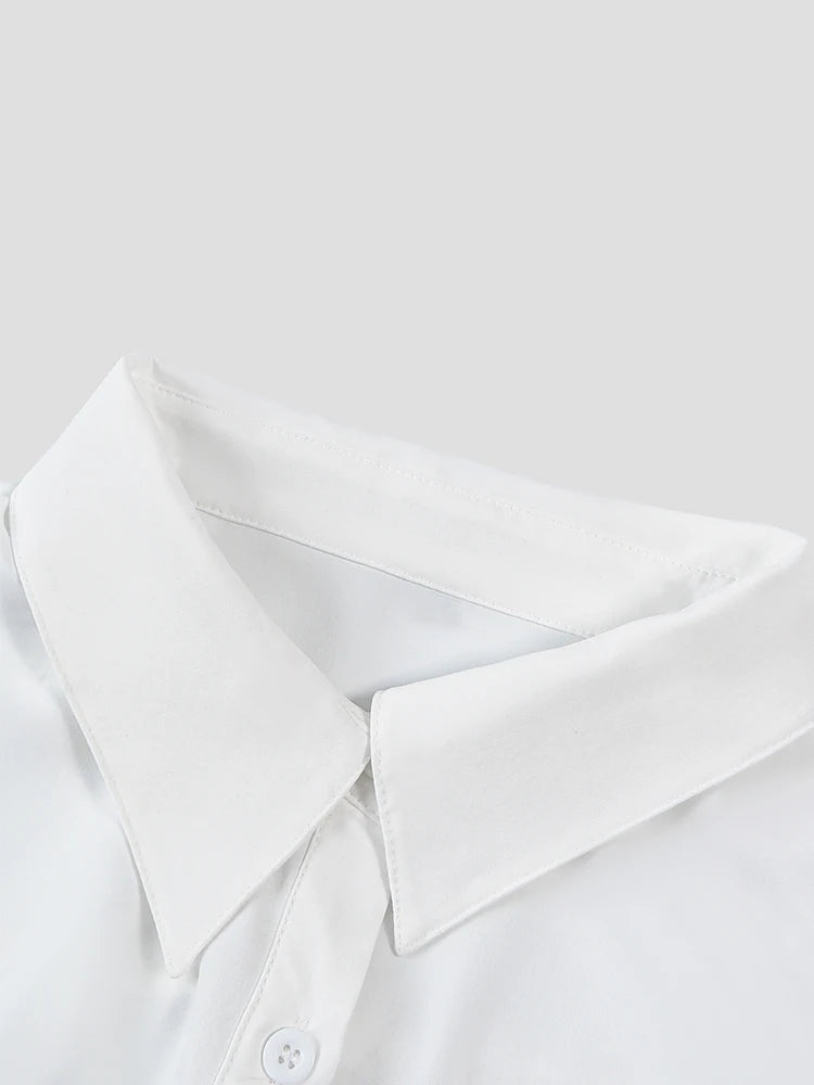 Plus Size Women's Crop Top Shirt Elegant Women's Tie-Front Long-Sleeved Shirt Solid Colour Suitable for Autumn