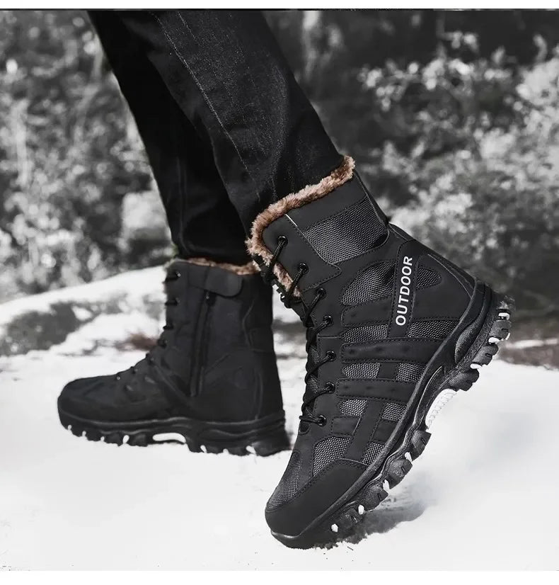 Men Warm Winter Snow Boots Tactical Combat Boots Outdoor Work Cotton Boots High Top Warm Sneakers Mens Plush Hiking Shoes