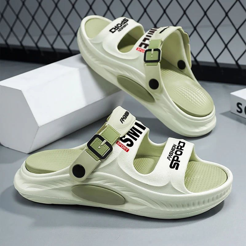 Fashion Trend Men's Shoes Flat Men's Sandals Summer 2025 Thick Soles Soft Comfortable Non-slip Beach Sandals Outdoor Slippers