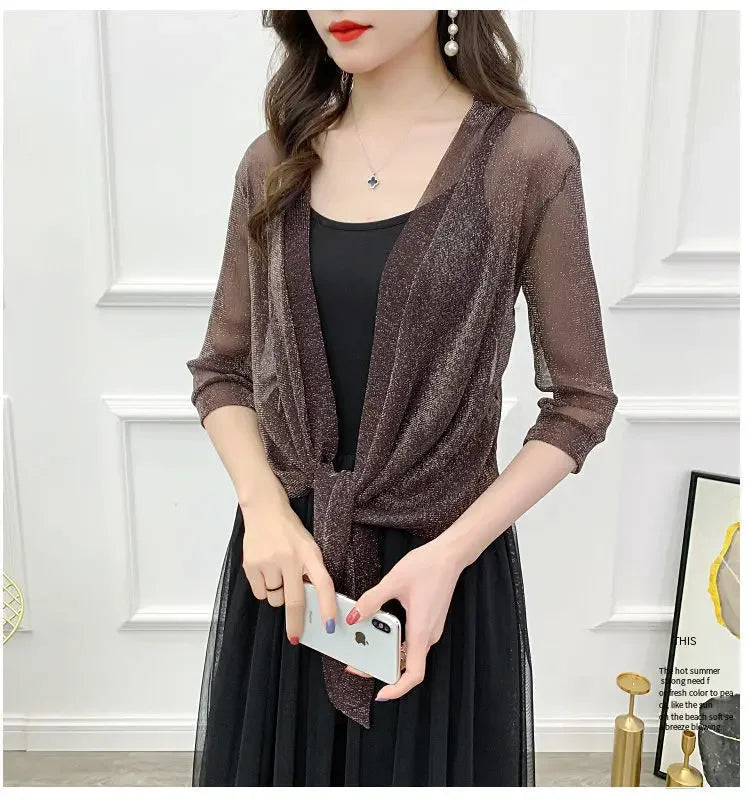 Breathable Plus Size Lace Cropped Shrug Cardigan Women's 2025 Summer Oversized Mesh Cover Up Bolero Beach Outerwear Women Tops