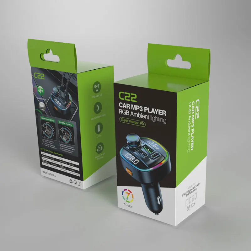 Bluetooth 5.0 FM Transmitter 22.5W USB Quick Charge Car Radio Modulator Handsfree MP3 Player with Car Adapter