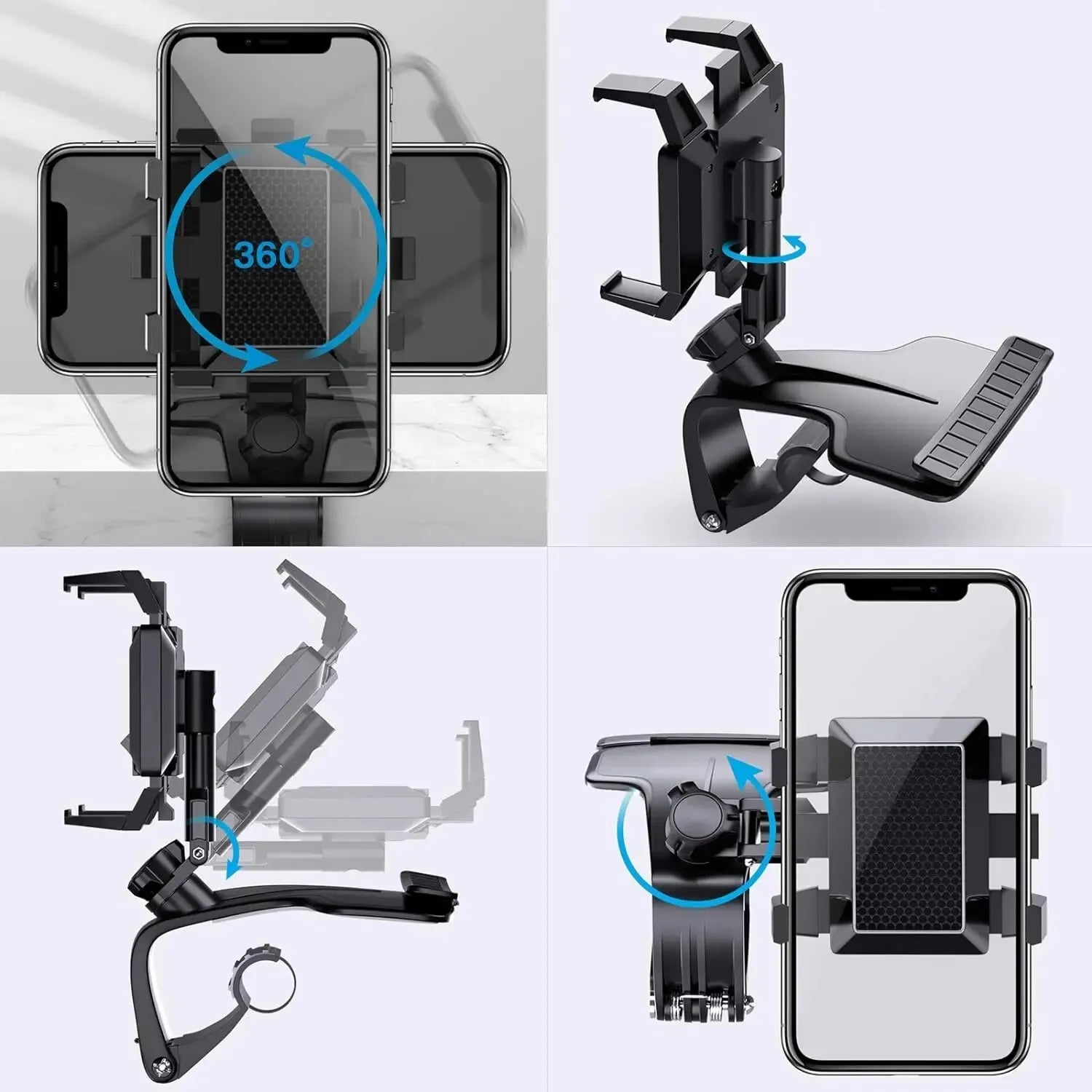 Car Phone Holder Mount for Dashboard, 1200° Rotating Cell Phone Holder for Car, Universal Big Clamp Car Phone Mount Compatible W
