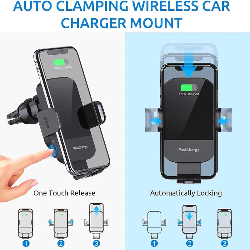 Car Phone Holder 15W Fast Charging Windshield Car Wireless Charging Holder Air Vent Car Mount For Chevrolet Buick Audi BMW