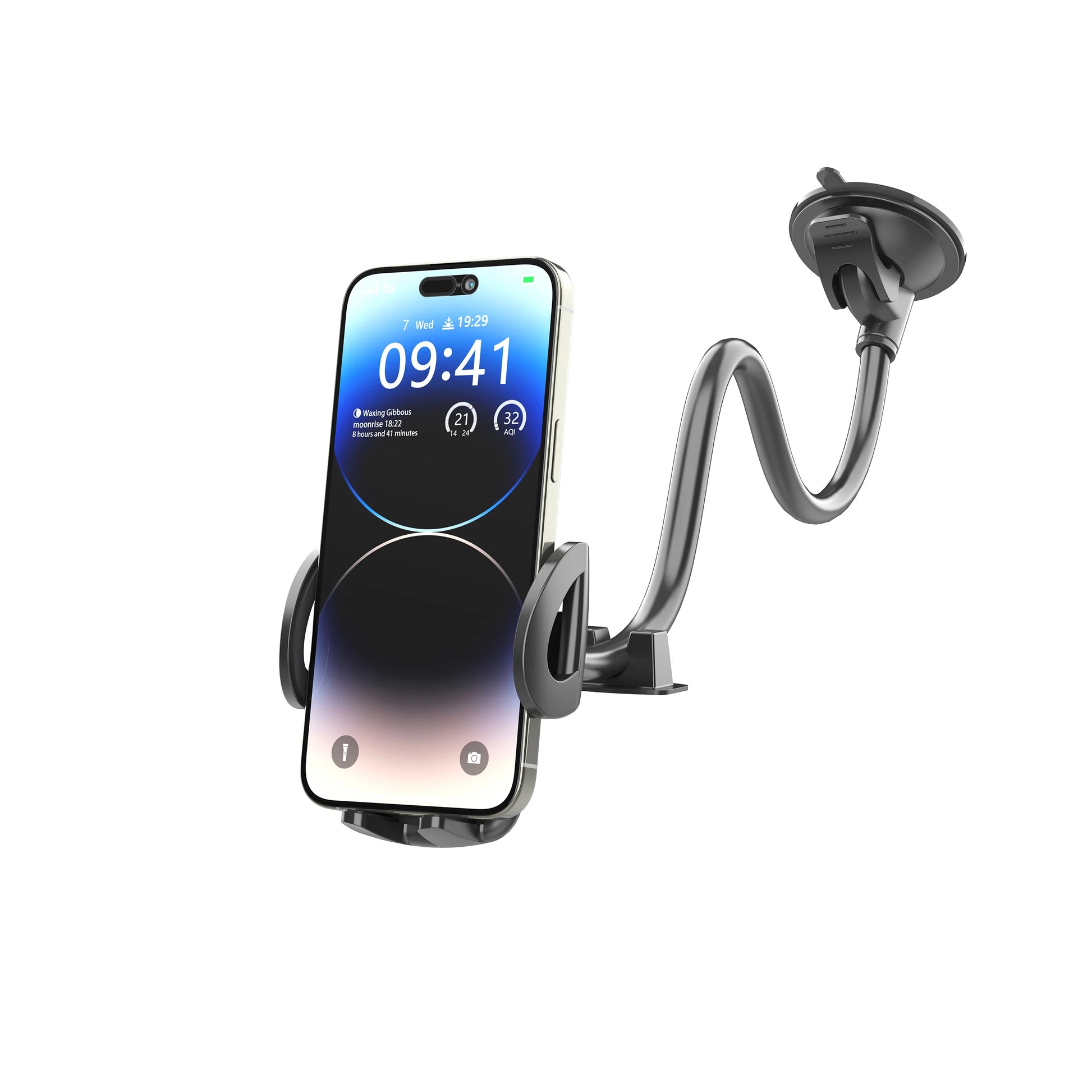 Solid Car Truck Phone Mount Holder with 11.8-Inch Gooseneck Long Arm Anti-Shake Stabilizer Compatible All Cell Phones iPhone