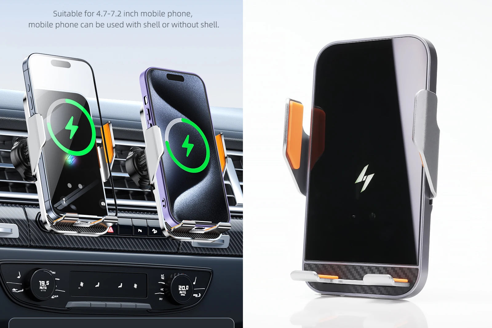 Car Wireless Charging Phone Holder Smart Sensing Fast Wireless Charger Phone Mounts 360° Rotation Inductive automatic clamping
