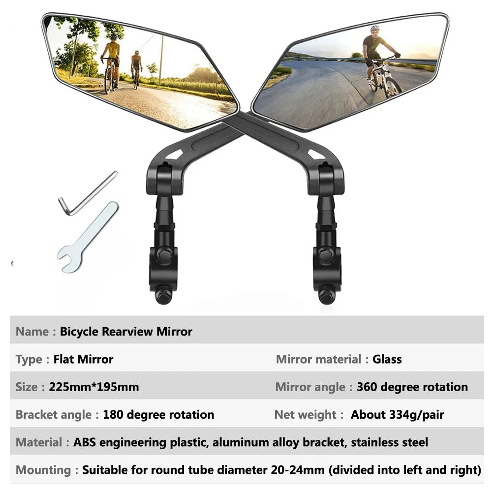 Universal Bike Handlebar Mirrors Wide Angle 360 Rotating Bicycle Rear View Mirror MTB E-Bike Electric Scooter HD Rearview Mirror