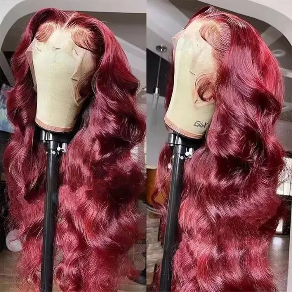 40 42 Inch 99J Burgundy Hd Lace Frontal Wig 13X6 200 Density Brazilian Body Wave Human Hair Wig Red Colored Hd Lace Front Wigs