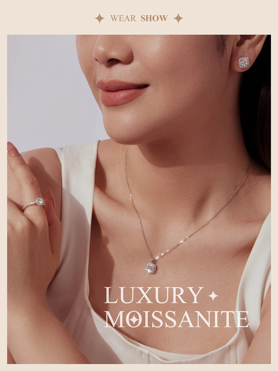Necklace Stud Earrings 925 Sterling Silver Square Cut Diamond Wedding Engagement Jewelry Set