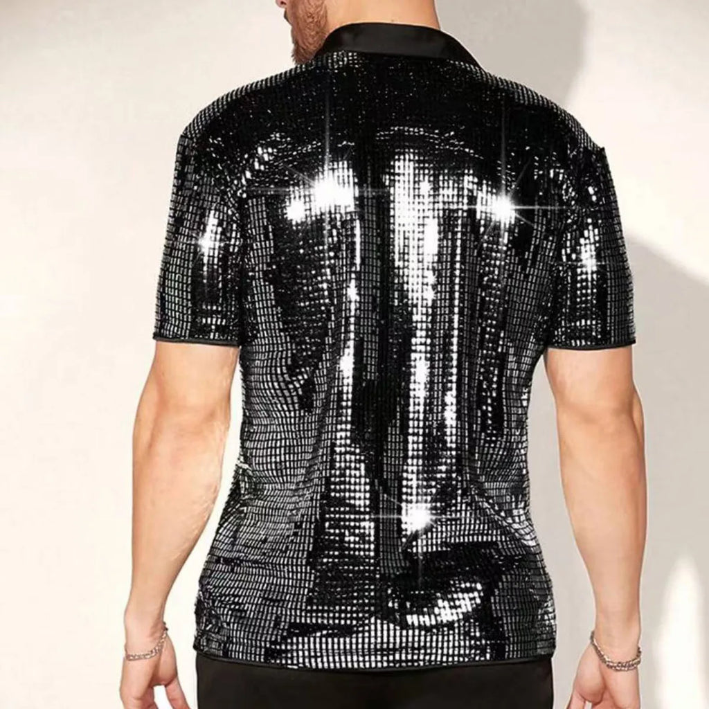 Men’s Shiny Short-Sleeve Party Shirt