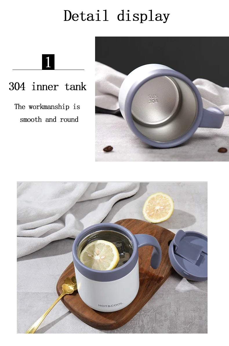 Portable Thermal Water Bottle 350ml Thermos Mug 304 Stainless Steel Coffee Cup with Handle Leak-Proof Vacuum Flask Insulated Cup