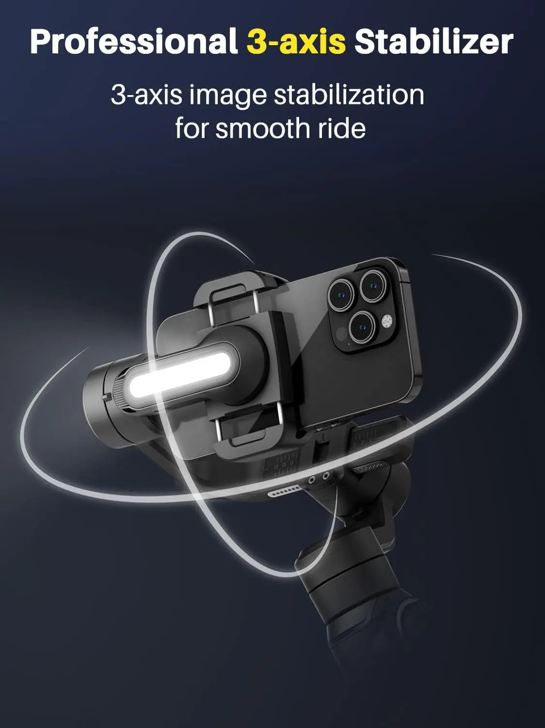 Smartphone Gimbal Stabilizer with Wireless Mic, Built-in Light & Extension Rod for iPhone Android Video Recording