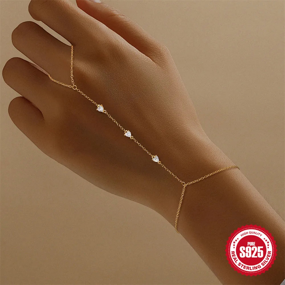 CANNER 925 Sterling Silver Lucky Koi Goldfish Finger Chain Bracelet For Women Hand Chain Ring Jewelry Gift pulseras de plata 925