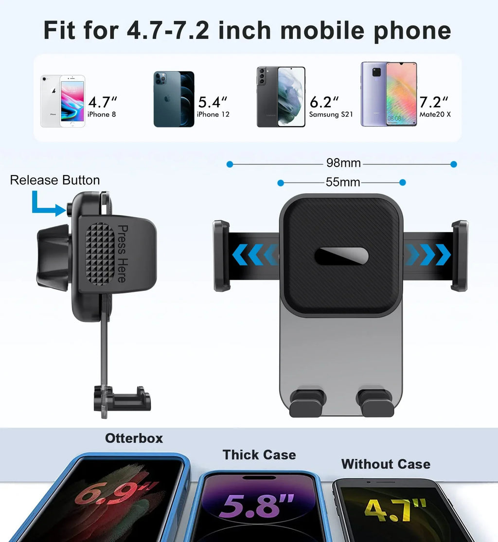 Car Phone Holder for Dashboard Windshield Acrylic Cellphone Mount Clip Support Stand for 4.7-7" Mobile Phone, Auto Accessories