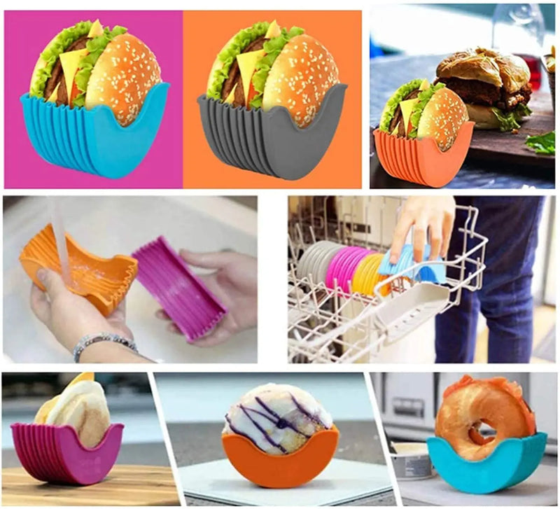 Reusable Burger Holder Silicone Shelf Hamburger Tools Fixed Rack Holder Storage Kitchen Organizer Box Kitchen Accessories