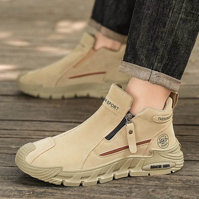 Men’s Casual Zipper Sneakers Breathable Non Slip Outdoor Shoes
