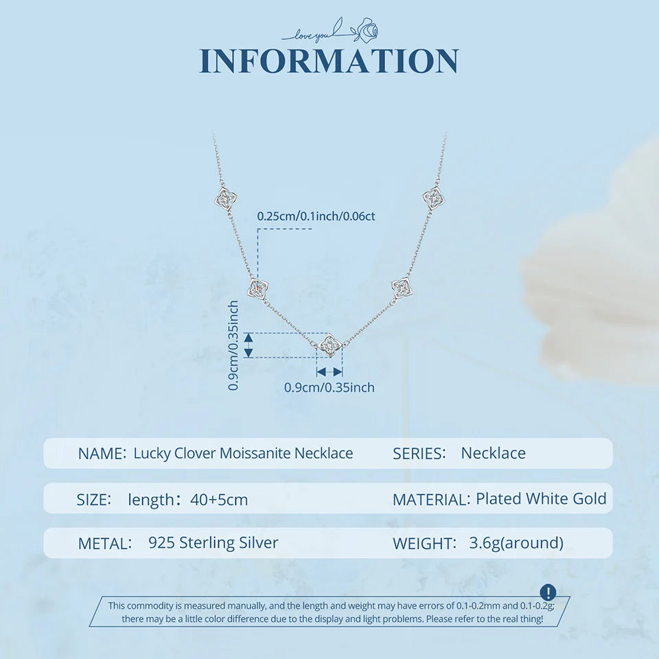 Necklace Lucky Clover 925 Sterling Silver Round Cut Diamond Beads Chain Fashion Collarbone Chain Fine Jewelry