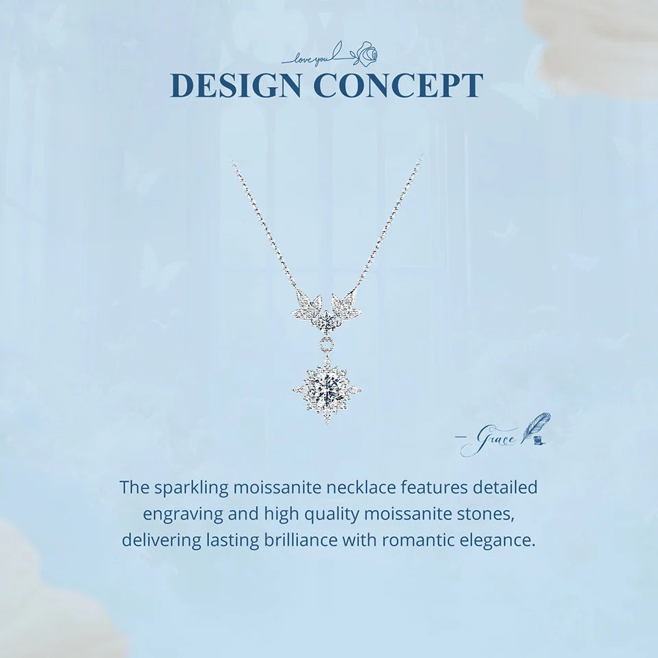Necklace Vintage Engraved 925 Sterling Silver Round Cut Diamond for Women Twinkling Engagement Gift