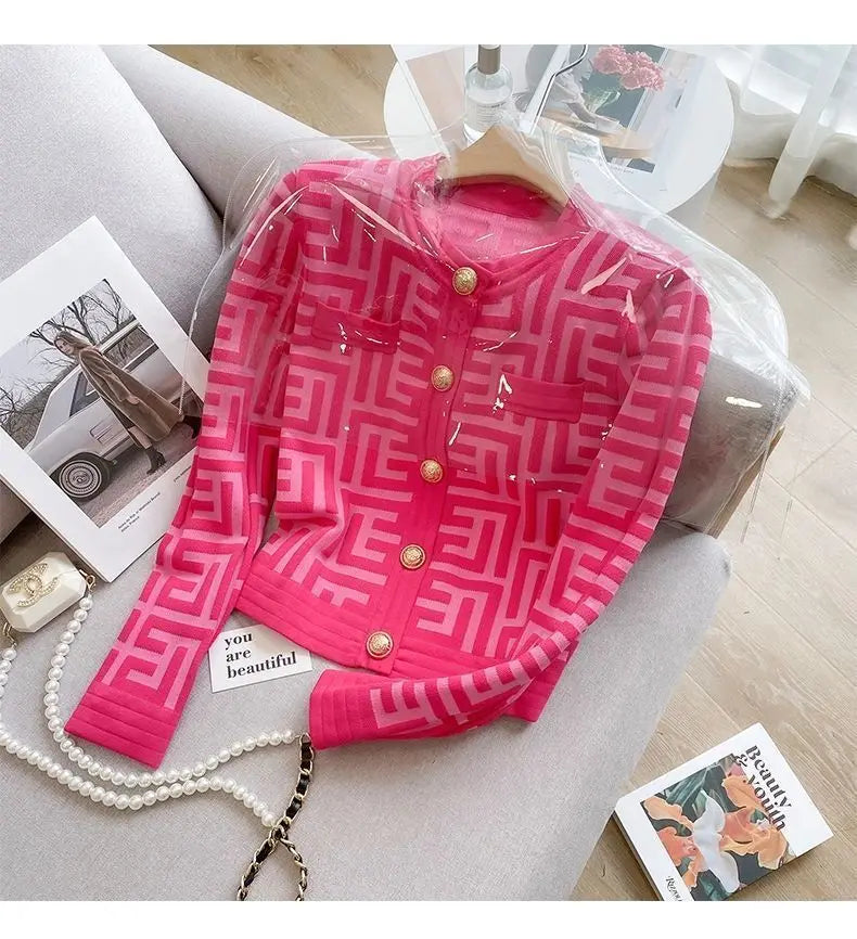 New Women's Cardigan Short Knit French Retro Style Sweater Coat Vintage Clothes Long Sleeve Top  Y2k