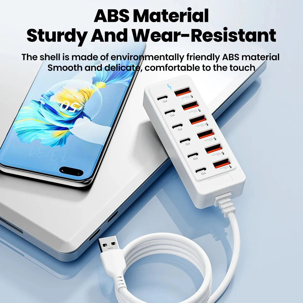 USB Type C Charger 12 in 1 USB HUB Adapter Socket Fast Charging Power Strip Desktop Charging Station For iPhone Samsung