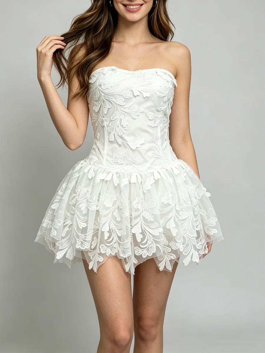 Dresses for Women Strapless Sleeveless High Waist Solid Mesh Mini Dress Female Fashion