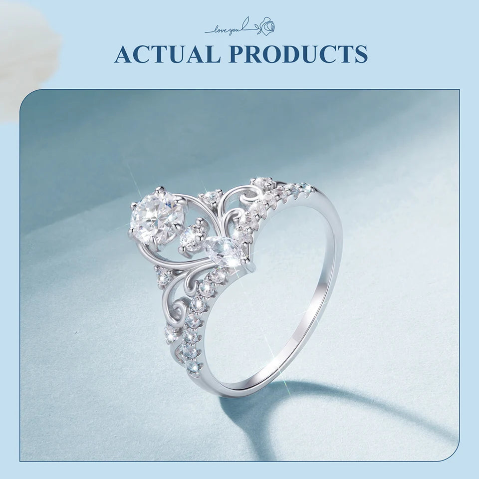 BAMOER  0.5-1CT Moissanite Crown Ring 925 Sterling Silver D Color VVS1 Women Eternal Guarding Rings Engagement Wedding Gift