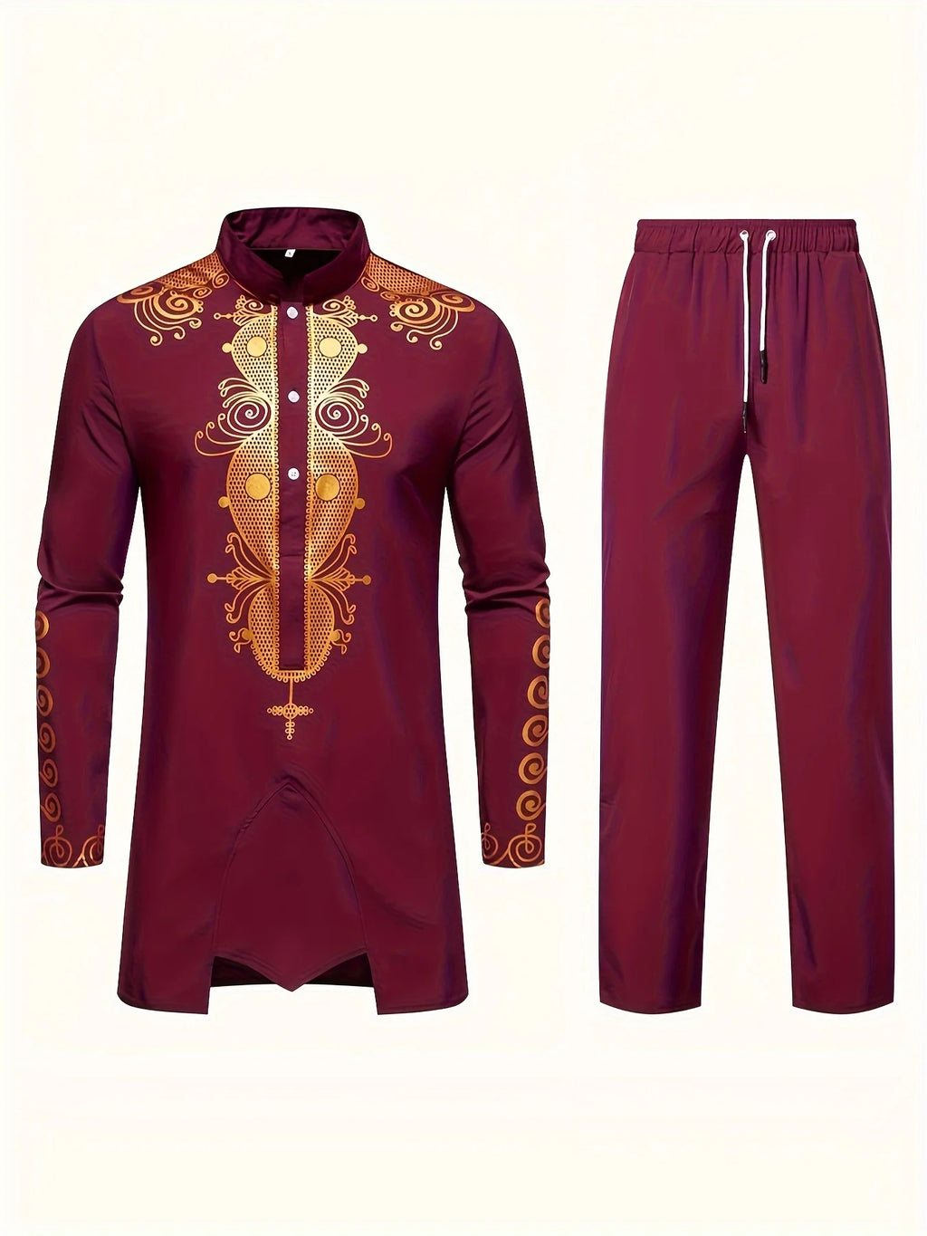 Men’s Traditional Dashiki Suit Set – 2 Piece Long Sleeve Top and Pants